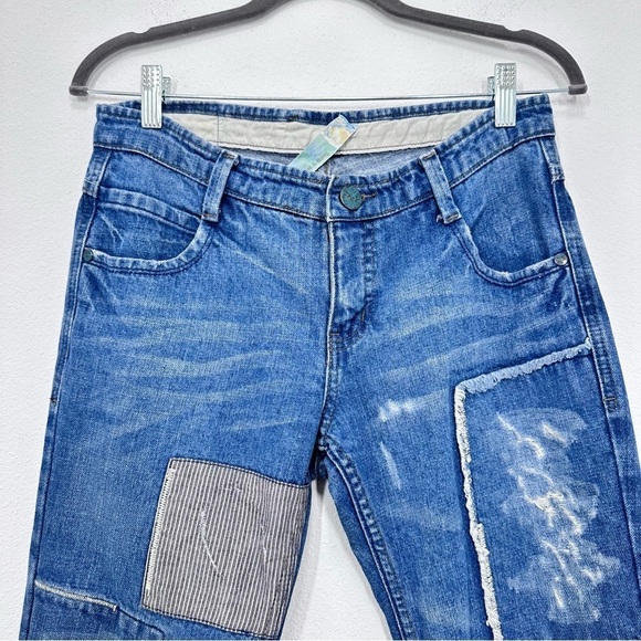 Folded & Hung Patchwork Slim Fit High Rise Medium Wash Denim Jeans Size 30‎ - Picture 2 of 7